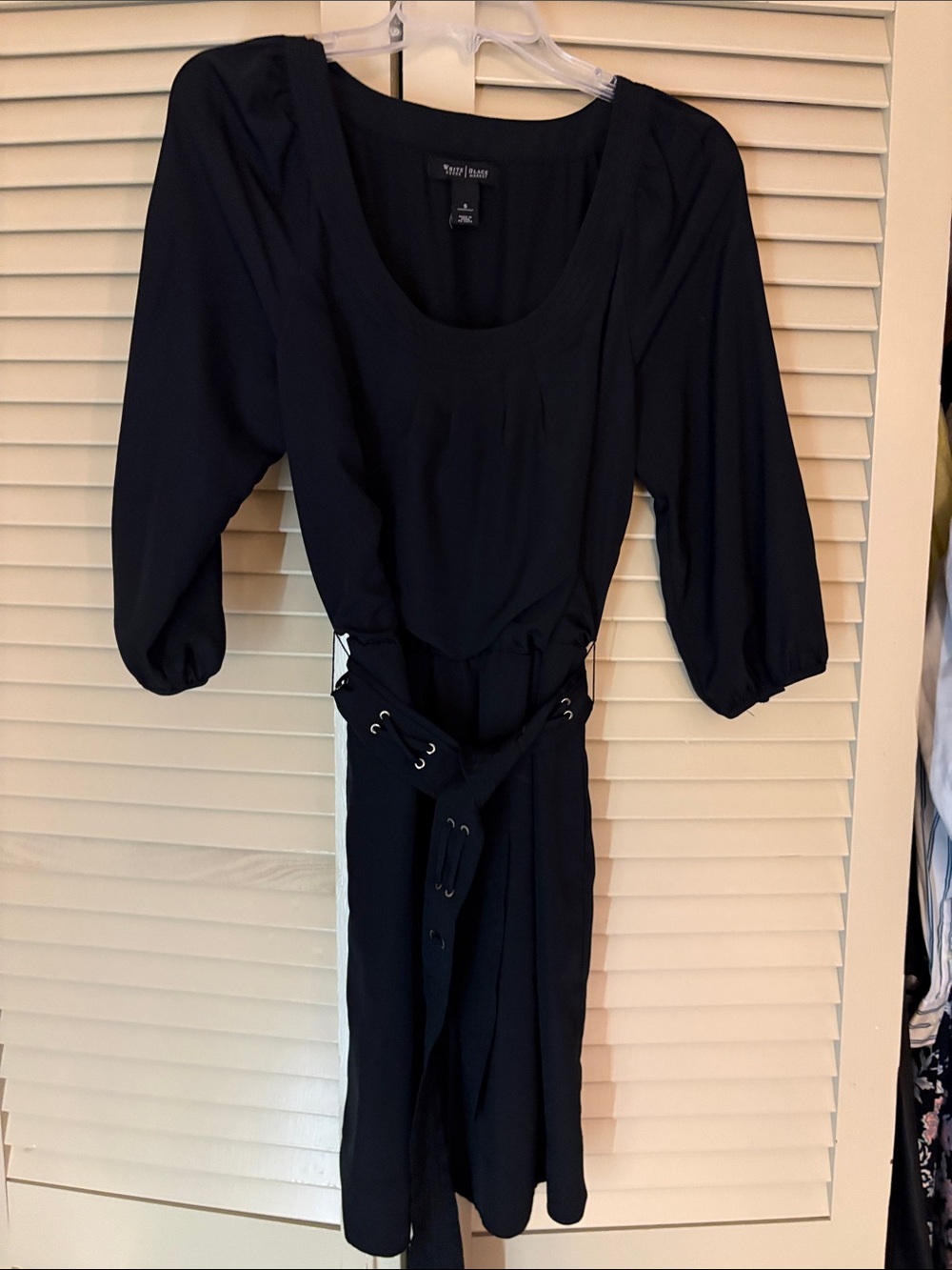White House Black Market Black Long-Sleeve Belted Midi Dress